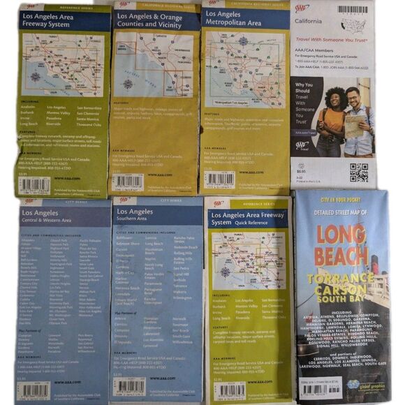 8-Pack Bundle Classic Los Angeles Maps Vintage Fold-Out - Picture 2 of 2